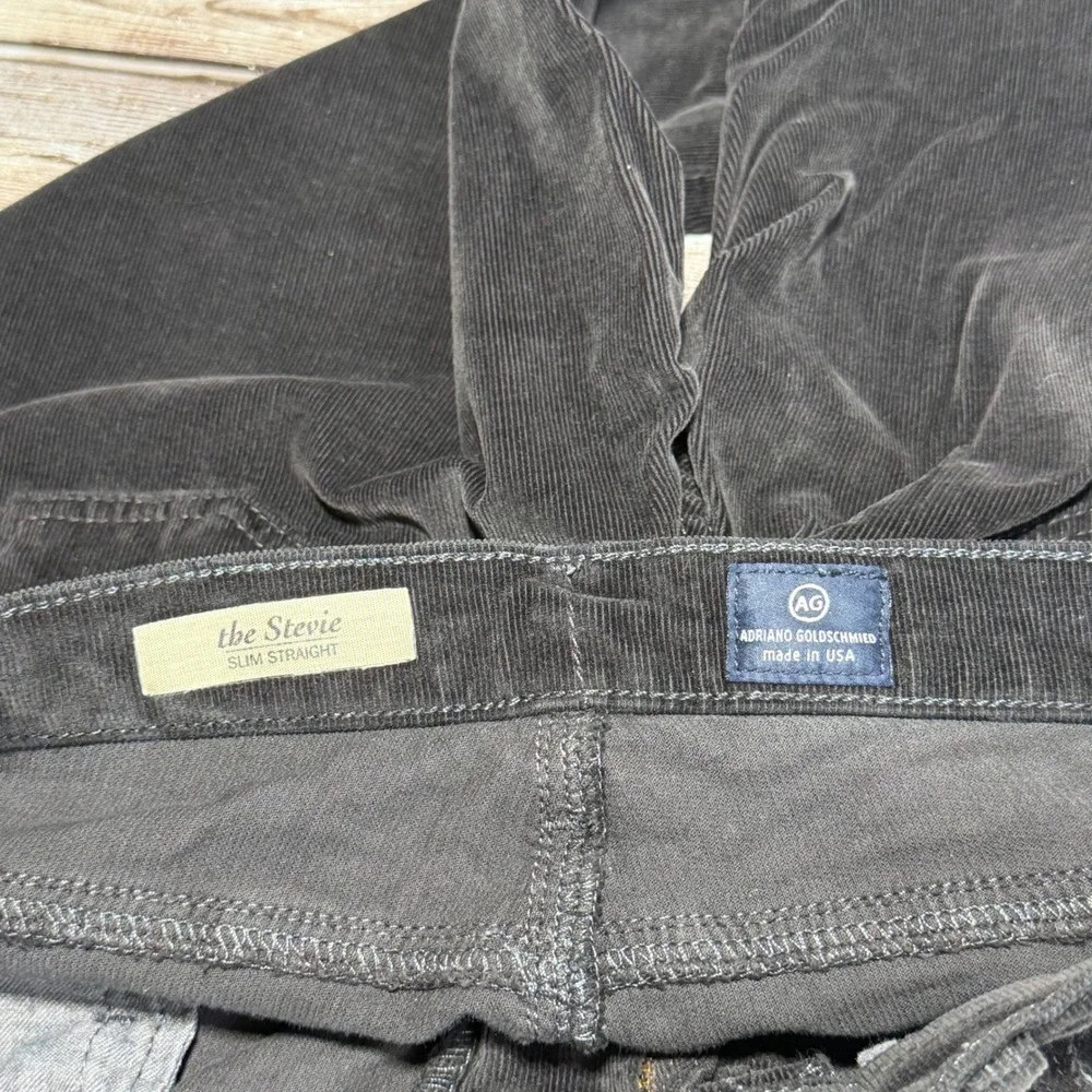 AG Adriano Goldschmied The Stevie Slim Straight Pants Womens 28R Gray Corduroy